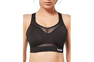 Yvette Soutien-Gorge de Sport Femmes en Maille Respirante Dos Nageur Maintien Élevé sans Armatures Grande Taille Fitness Jogging Golf