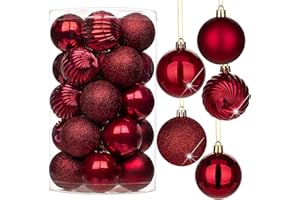 ‎BRIFUL 6CM Weihnachtsdeko Weihnachtskugeln, 25 Stücke Bruchsiche Christbaumkugeln Ornamente Weinrot Weihnachtsbaumschmuck für Weihnachtsbaum Christbaumkugeln Weihnachtsdekoration Kugeln
