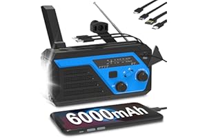 RYCHI 6000mAh Wind Up Radio,Emergency Hand Crank Radio,AM/FM Radio with 4 Built-in Cables,3 Modes Flashlight,Reading Lamp,SOS Alarm for Emergency and Outdoor Activity