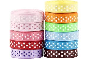 BETESSIN 33m 11Colori 9mm Nastro Grosgrain Colorato Decorativo a Pois Poliestere Fai da Te Fiocchi Decorazione Feste Matrimonio Portaconfetti Bomboniere Regalo
