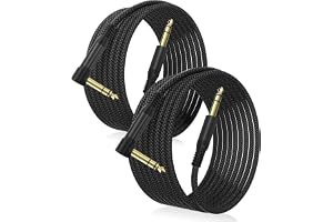 Elebase 1/4 Tum TRS-Instrumentkabel 4.5M 2-Pack | Rätvinklad Till Rak 6,35MM Stereo Ljudsladd,Balanserad Sammankoppling Linje för Elgitarr,Bas,Tangentbord,Mixer,förstärkare