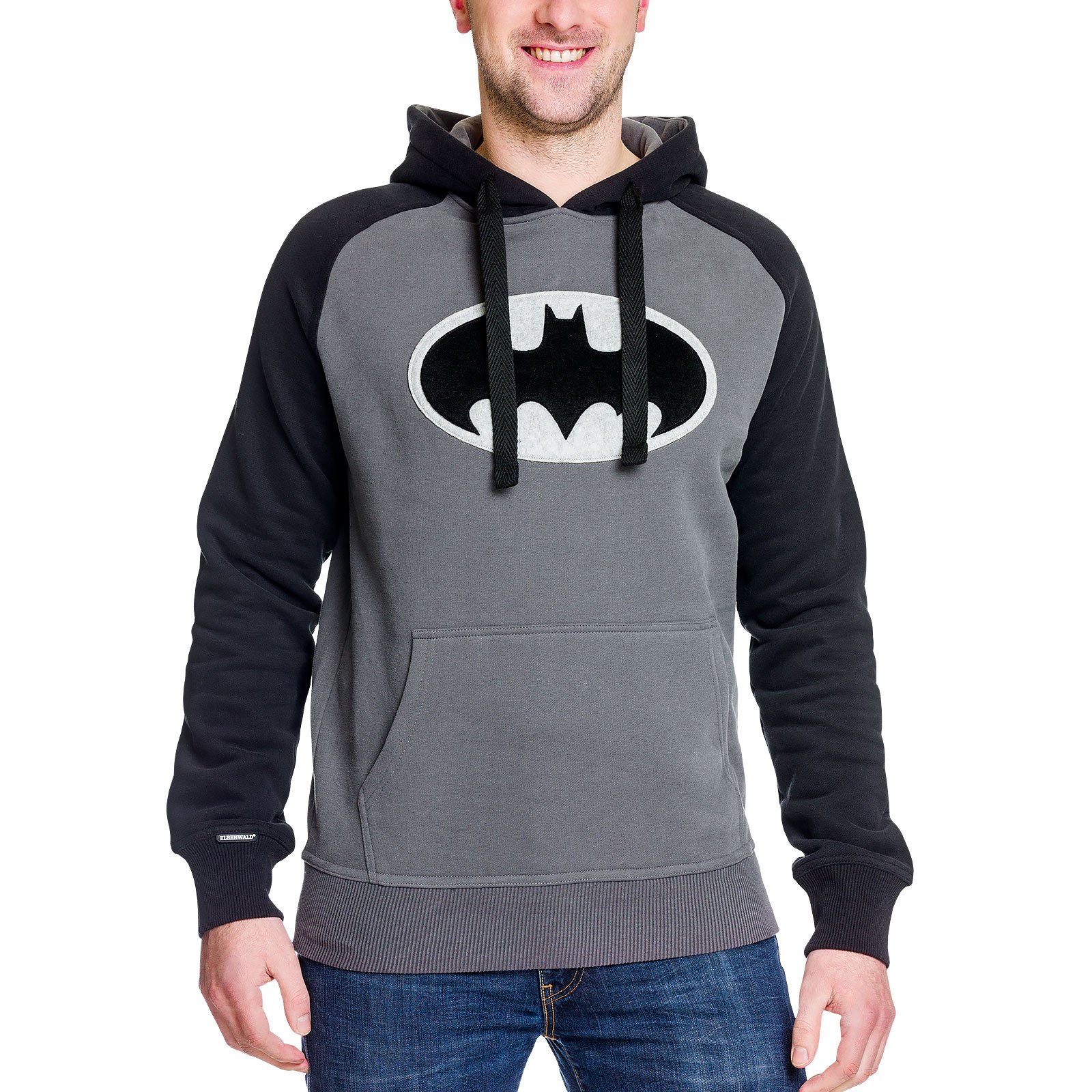 Batman-Herren-Hoodie-Black-Logo-Kapuzen-Pullover-DC-Comics-Elbenwald-Grau-Schwarz
