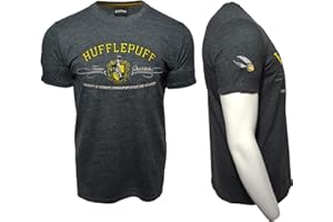 GWCC Unisex Licensed Harry Potter Hufflepuff Applique Embroidery House T Shirt Grey