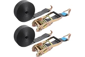 YOUNTHYE 2 Set Ratchet Straps Heavy Duty, 5cmx10m Ratchet Tie Down Straps with Metal J Hooks, 5000kg Break Strength, Adjustable Ratchet Tie Down Straps for Luggage, Trucks, Cars, Motorcycles (Black)