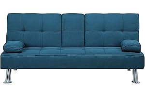 BELIANI Sofa rozkładana z funkcją spania 3-osobowa stolik w oparciu niebieska Roxen