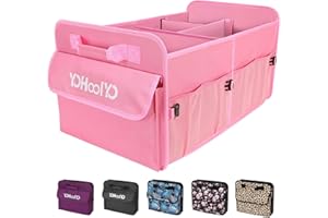 YOHOOLYO Kofferraum Organizer Faltbar 72L Auto Kofferraumtasche unterstützt 35 kg 600D Oxford-Gewebe Wasserdicht Rutschfest mit Griffe Rosa 60 x 37 x 32.5 cm