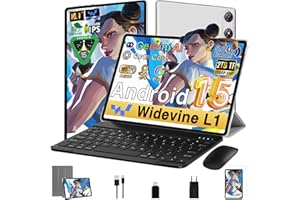 UJJ Dernière Tablette Android 15 Tablette 10 Pouces, 64 Go ROM + 2 to TF Extensible, Octa-Core, Gemini AI, GMS Certification, 5GWiFi, 5MP + 8MP, Tablette avec Clavier + Souris et Cast - Argent