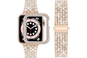 wutwuk Apple Watch Strap 41 mm 40 mm 44 mm 45 mm 38 mm 42 mm Women's Glitter Compatible with iWatch Series SE 9 8 7 6 5 4 3 2 1 Diamond Rhinestone Hard PC Protective Frame Ultra Thin Protective Case