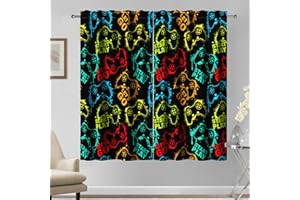 Kzzfqxb 117×138cm Rideaux de Jeu 2 Panneaux, Enfants garçons Silhouette colorée Abstraite Gamer Joystick Esports imprimés pour garçons Adolescents, drapés