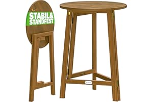 CASARIA Tavolino Alto Pieghevole Legno di Acacia Ø 78 x 110cm Tondo Tavolo da Giardino Balcone Richiudibile