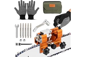 LOOHAOC Affuteuse de Chaine Tronconneuse,Kit Portable Affûteur Avec 5 Têtes D'affûtage Outil dAffûtage pour Tous Les Types de Tronçonneuses Tronçonneuse Bûcheron et Jardinier avec Sac Portable, Gants