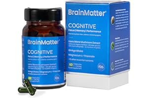 BrainMatter Cognitive – Nootropics Brain Supplement | Supports Focus, Memory & Mental Performance | Lions Mane, Gingko Biloba, Magnesium L-Threonate | Vegan, Gluten-Free, Halal, Non-GMO (60 Capsules)