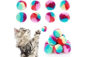 Amaxiu 20 pcs Juguetes de Pelotas para Gatos con, 3cm Pelotas coloridas con pompones para gatos, juguete para gatos de arcoíris, juguete interactivo de entrenamiento para gatos