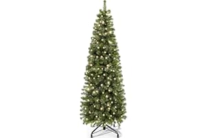 YITAHOME 180cm Künstlicher Weihnachtsbaum Schmal mit 200 LED Beleuchtung, ca. 700 Spitzen, Naturgetreu Tannenbaum mit Klappsystem & Metallständer, Schnellaufbau für Zuhause Geschäfte, 182 x Φ65cm