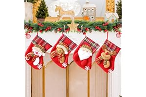 UEOTO Nikolausstrumpf Klein 4er Set, Nikolausstiefel Zum Befüllen Kinder Flannel Nikolaus Socken zum Befüllen und Aufhängen Weihnachtssocken Kamin Deko, Weihnachtsstrumpf Personalisiert Weihnachtsdeko Rot