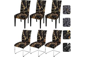 Alishomtll Stolsöverdrag, set om 6, stretch, stolsskydd för gungstolar, matrumsstolar, överdrag, tvättbara avtagbara stolar, skydd för kök, restaurang, bankett, hotell (svart med guld, 6 stycken)