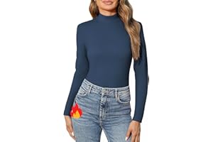 Aottori Camiseta Térmica Cuello Alto Mujer Camisetas Manga Larga Ropa Interior Jersey Algodon con Cuello Vuelto Invierno Corte Ajustado Basica Top
