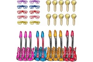 YFPOPONE 30PCS Inflatable Party Props,Inflatable Guitar+Inflatable Microphone+Colored Glasses,Decorative Accessories,Photo Booth Props,Musical Instrument Ballons,Inflatable Toys for Carnival Birthday Party