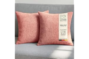 Selfitex 2er Set Sofakissen 40x40 cm, inkl. Füllkissen, gewebter Canvas Stoff, Matte & strukturierte Oberfläche, weiche Füllung aus PUR-Sticks, in Handarbeit hergestellt – Made in Germany (Rosa)