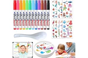 Lucky Sheeps 12 Piezas Rotuladores Agua Magicos, Rotuladores Mágicos Agua con Cuchara y 2 Pegatinas de Tatuajes, Rotuladores Mágicos Agua, Magic Pen, para Graffiti Dibujo Escritura Pizarra Ropa (B)