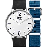 ICE-WATCH - City Folkestone - Montre Beige Mixte avec Bracelet en Cuir + Bracelet Nylon supplémentaire - 001360 (Medium