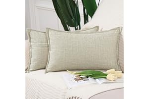 Madizz 2 Pezzi Lino Copricuscini Morbido Decorativo Fodere per Cuscino Lusso Stile per Divano Camera da Letto 30x50 cm Avena