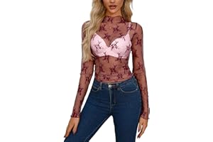 NONSAR Camiseta sexy para mujer, parte superior de malla, parte superior transparente