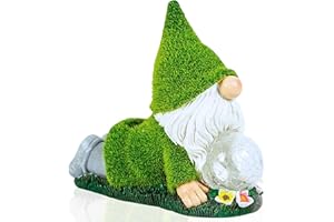 TIN DREAMS FACTORY | Gnomi da Giardino Yoga con Luce Solare – Nanetti da Giardino Grande – Nano Esterno con Sfera Luminosa LED – Statua Giardino, Patio e Terrazza