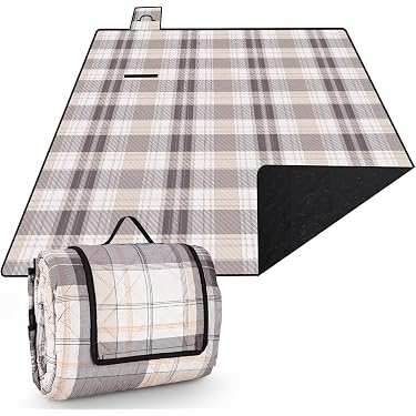 Picknickdecke XXL Wasserdicht Und Sandabweisend - Große Outdoor Matte Für Strand, Park & Festival In Grau Kariert