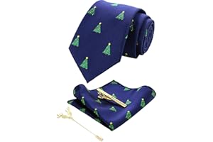 JEMYGINS Corbata de Navidad para Hombre con Diseño Woven y Pañuelo de Bolsillo - Set de Corbata para Fiestas