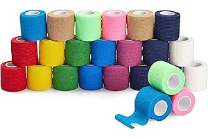 Selbsthaftende Bandage von Juvale (24 Rollen) - Für Erste Hilfe, Sportverletzungen - Luftdurchlässig - Zur Unterstützung von Muskeln, Bändern, Gelenken - 12 Farben - Je 5,1 cm x 4,5 m