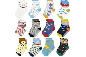 ELUTONG Toddler Socks With Grips - Baby Kids Non Slip 12 Pairs Boys And Girls For 1-7 Years