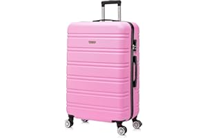 Flymax 29" Large Suitcases on 4 Wheels Lightweight Hard Shell Luggage Durable Check in Hold Luggage Built-in 3 Digit Combination Pink 100L