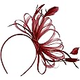 Caprilite Women's Large Wedding Races Party Fascinator Net Hat with Cones and Feathers (Hoop Headband, HAT, One Size, All Seasons)