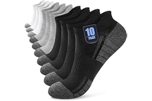 Effeet 10 Par Niskich Skarpetek Męskich Damskich, Krótkie Oddychające Skarpetki Bawełniane z Antypoślizgiem, Sportowe Biegowe Unisex Czarny Biały Szary