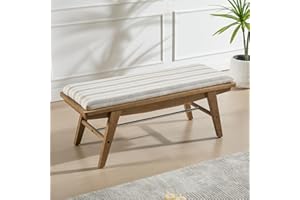 DAYALANE End of Bed Bench Window Seat Dining Bench with Solid Wooden Frame, Ottoman Footstool for Bedroom Hallway Living Room Khaki Stripes