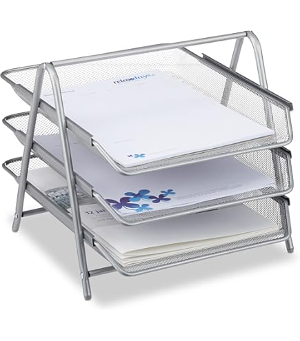 Relaxdays Corbeille à Documents, Rangement à Lettres, 4 Compartiments, Pour Bureau, Organiseur