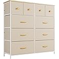 Nicehill Dresser for Bedroom with 10 Drawers, Storage Drawer Organizer, Wide Chest of Drawers for Closet, Clothes, Kids, Baby, TV Stand with Storage Drawers, Wood Board, Fabric Drawers(Beige)