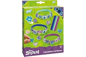 TM ESSENTIALS Stitch - Juego de 18 pulseras de abalorios para niños, color amarillo, azul y rojo para crear tu propia creatividad. Diversión única con bonitos motivos de puntada, 14 Cm, Caucho, No es