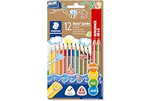 ‎STAEDTLER STAEDTLER Buntstift Noris jumbo, erhöhte Bruchfestigkeit, Dreikantform, ABS-System, attraktive Sternchenprägung, Bonuspack mit 12 brillanten Farben und einem Spitzer, 128 NC12P1