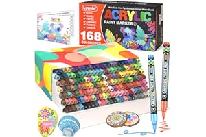 Lyuvie 168 Colori di Pennarelli Acrilici,Marker Pennarelli Acrilici 0.7mm Punta Fine,Pennarelli Indelebili Colorati per Sassi da Dipingere Tessuto Vetro Ciottoli Pietra Metallo Legno Ceramica
