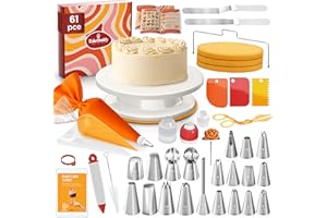 BakeBuddy Kit Pâtisserie Professionnel (61 pièces) – Plateau tournant pâtisserie avec Douilles, Poches à Douille, spatules, palettes et Nombreux ustensiles de pâtisserie
