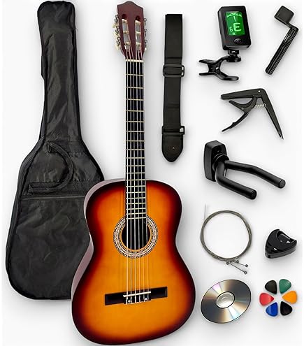 Classic Cantabile AS-851 3/4 Concertgitaar Starter Set (Compleet beginnersset met klassieke gitaar, gigbag tas, nylonsnaren, lesboek/school, 3x plectrums en stemfluit