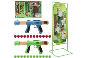 DigHealth Schaumball Pistole und Schießt Ziel，2 Teiliges Power Pistole Spielzeug mit Stehendem Schießziel, Rollenspielspielzeug für drinnen und draußen, mit Familie oder Freunden(Wald)