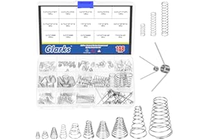 Glarks 148 juegos de resorte cónico de torre de 0,3/0,4/0,5/0,7/0,8/1,5 mm, 3 resortes de retorno de presión cónica de 15 dimensiones, resorte pequeño de compresión cónica doméstico
