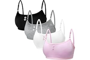 SUNVIVID Confezione da 4 Reggiseno Sportivo da Ragazza in Cotone con Cinturino Regolabile Senza Ferretto Bralette Imbottiture Rimovibili Intimo Top per 10-14 Anni Adolescenti Bambine
