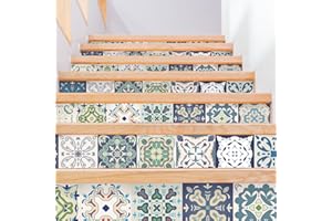 AMBIANCE STICKER Selbstklebende Aufkleber Treppe Fliesen | Aufkleber Kontremarch Zementfliesen - Aufkleber Konterbogen Fliesen | Treppe Zementfliesen selbstklebend - Azulejos - 15 x 105 cm - 6 Streifen