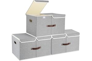 TYEERS Caja de Almacenaje con Compartimentos Extra Grande, Tela, Plegable, Caja Organizadora, 55x33x30 cm, Juego de 3, Gris