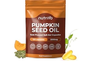 NUTRIVO Pumpkin Seed Oil Capsules 3000mg (per 3 Soft Gel Serving) | 120 Capsules | Cold Pressed | Pumpkin Seed Oil for Hair, Prostate and Bladder | UK Made