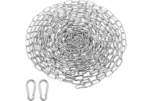 AIOUHMYM Chaine Acier Inoxydable, 1,5 mm x 6 m Chaîne Acier Inoxydable, Chaine Aciers, Chaîne en Métal pour Suspendre Hamac Chien Linge Vélos, avec Mousquetons